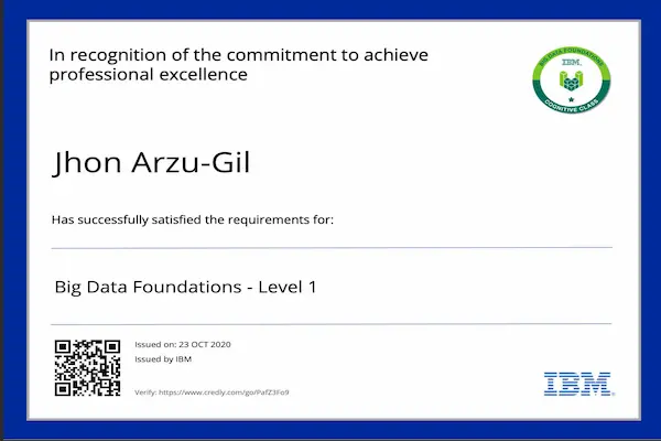 The Big Data Foundations – Level 1 course introduced me to the core concepts, technologies, and business applications of big data. It provided a strong foundation in understanding how large volumes of structured and unstructured data are processed, stored, and analyzed.

Key takeaways include:
Understanding the 3 Vs of Big Data: Volume, Velocity, and Variety
Exploring the big data ecosystem, including tools like Hadoop, HDFS, MapReduce, and Spark
Learning the basics of data lakes, NoSQL databases, and distributed computing
Recognizing the value of big data in business decision-making and predictive analytics
Gaining awareness of data quality, governance, and privacy concerns in large-scale data environments

This course laid the groundwork for further study and practical application of big data tools and technologies in cloud, AI, and analytics projects.