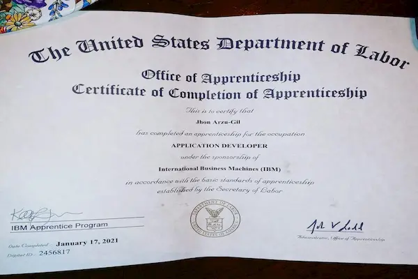 The IBM Application Developer Apprenticeship provided hands-on, real-world training in full-stack software development, equipping me with both technical expertise and professional skills needed to thrive in enterprise environments.

Key accomplishments and skills gained include:
Full-stack development: Proficiency in front-end (HTML, CSS, JavaScript) and back-end (Java, Python, PHP, Node.js) technologies
Building and consuming RESTful APIs, working with databases (SQL & NoSQL), and developing microservices
Applying Agile and DevOps practices, including CI/CD pipelines, version control with Git, and collaborative development workflows
Gaining experience with cloud platforms (IBM Cloud, AWS, Azure) and tools like Docker and Kubernetes
Understanding software architecture, containerization, security, and test-driven development
Strengthening communication, collaboration, and problem-solving through direct client engagements and mentorship

This apprenticeship laid a strong foundation for my role as a professional developer and contributed to my advancement into more specialized roles in cloud computing, AI, and enterprise application development.
